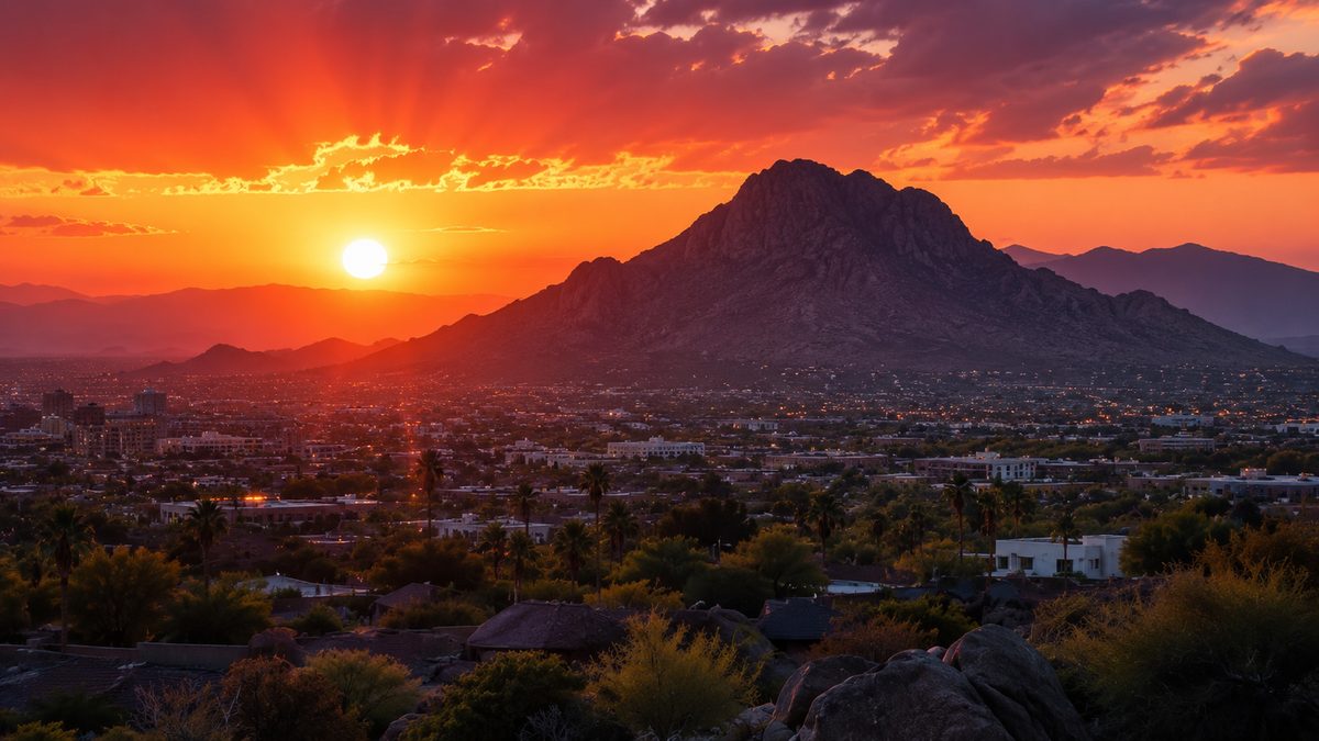 Camelback Mountain at sunset over Scottsdale